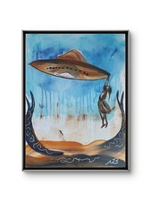 Listing image for ORIGINAL ABSTRACT 12x16 ACRYLIC PAINTING BLUE SKY UFO SURREAL BEDROOM WALL ART